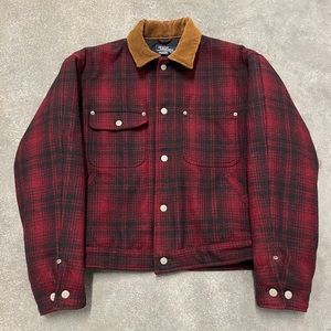 VTG Polo Ralph Lauren Buffalo Plaid Wool Jacket Men M Corduroy Collar Quilt USA